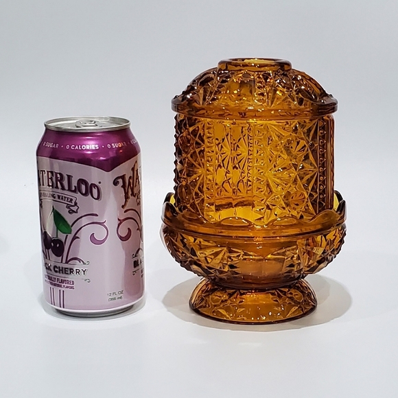 XL 6.5" Amber Glass "Stars and Bars" Fairy Lamp by Anchor Hocking - Picture 2 of 15